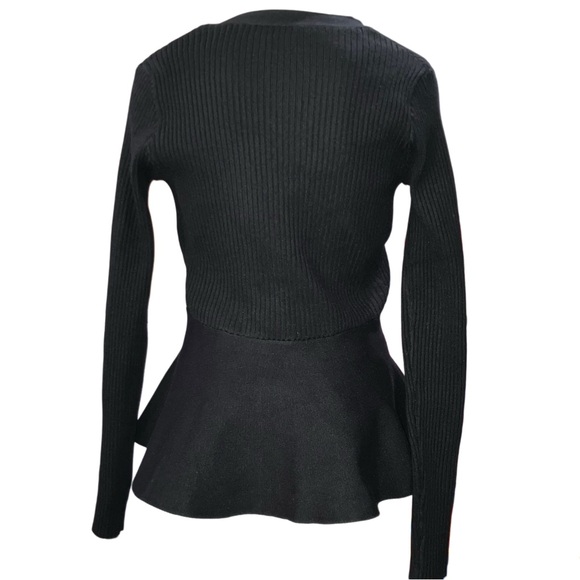 Commense V-neck Peplum Ruffle Long Sleeve Silver Button Cardigan Sweater Medium - Picture 8 of 9